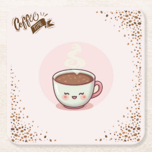 Porta-copo De Papel Quadrado Bibelô Estético Rosa Café no estilo Kwaii