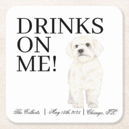 Porta-copo De Papel Quadrado Bichon, Bolonha, Havanês, Casamento Maltês