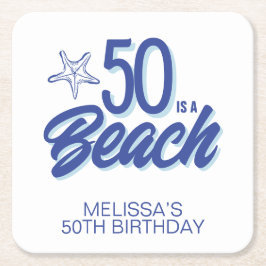 Porta-copo De Papel Quadrado Bicicleta 50º Aniversário de Praia Desenhada à Mão