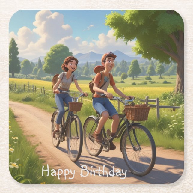 Porta-copo De Papel Quadrado Bicicleta Aniversário (Frente)