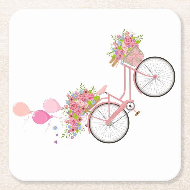 Porta-copo De Papel Quadrado Bicicleta Rosa Whimsical (Frente)