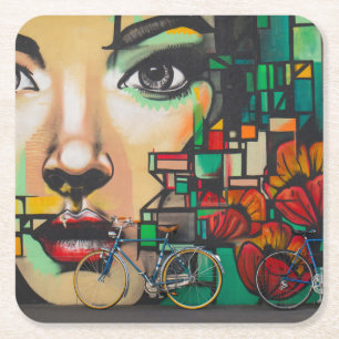 Porta-copo De Papel Quadrado Bicicletas na parede do Grafite