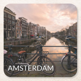 Porta-copo De Papel Quadrado Bicicletas no por do sol em Amsterdão