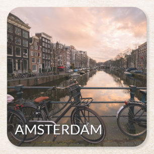 Porta-copo De Papel Quadrado Bicicletas no por do sol em Amsterdão