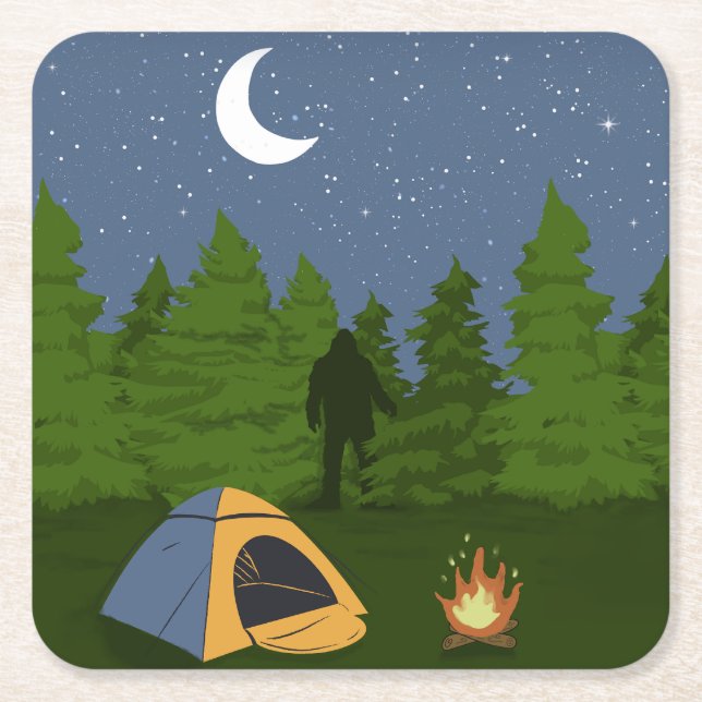 Porta-copo De Papel Quadrado BigFoot Acampando  (Frente)