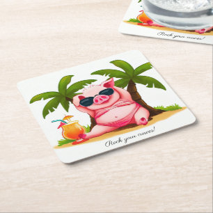 Porta-copo De Papel Quadrado Bikini Pig Drink Coasters