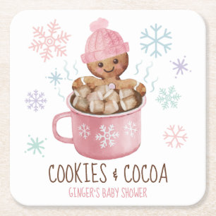 Porta-copo De Papel Quadrado Biscoitos de Gengibre e Menina de Cacau Baby Showe