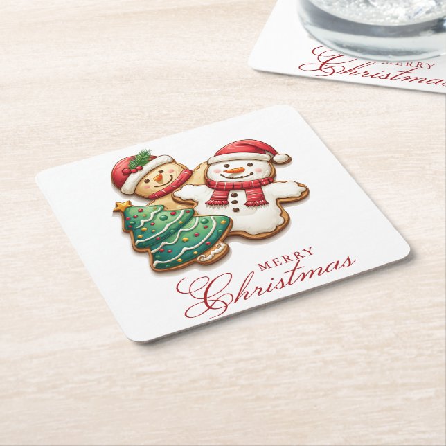 Porta-copo De Papel Quadrado Biscoitos de Natal Feliz Natal (Inclinado)