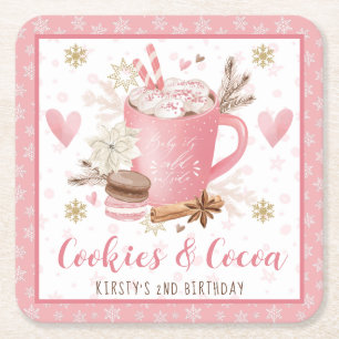 Porta-copo De Papel Quadrado Biscoitos Rosa e Cacau 2º Aniversário