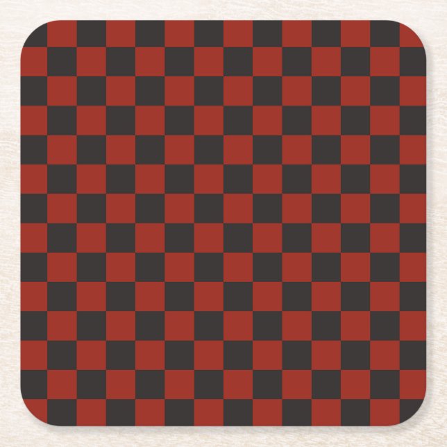 Porta-copo De Papel Quadrado Black and Deep red checkerboard pattern (Frente)
