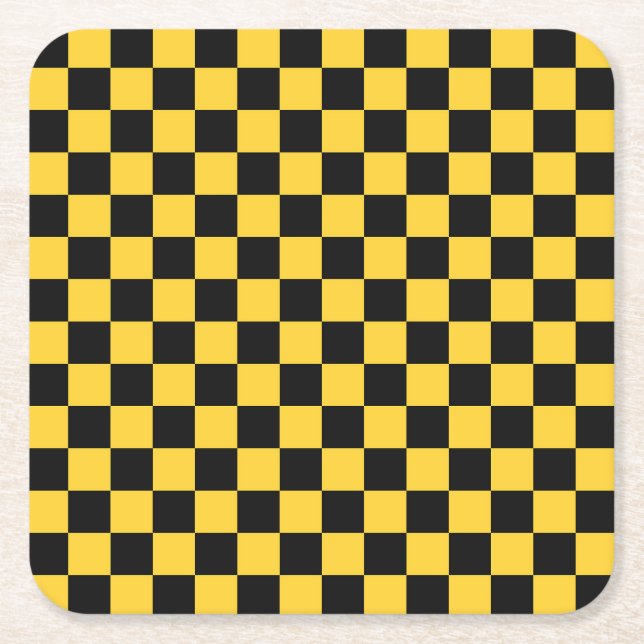 Porta-copo De Papel Quadrado Black and gold checkerboard pattern (Frente)