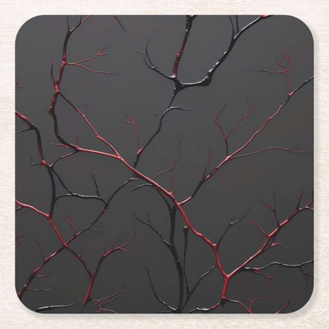 Porta-copo De Papel Quadrado Black and Red Veins (Frente)