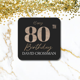 Porta-copo De Papel Quadrado Black & Gold Elegant Glitter 80th Birthday