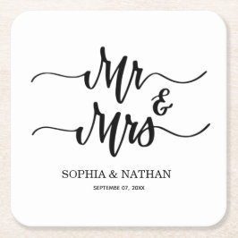 Porta-copo De Papel Quadrado Black & White Minimalist Wedding Favor Modern Text