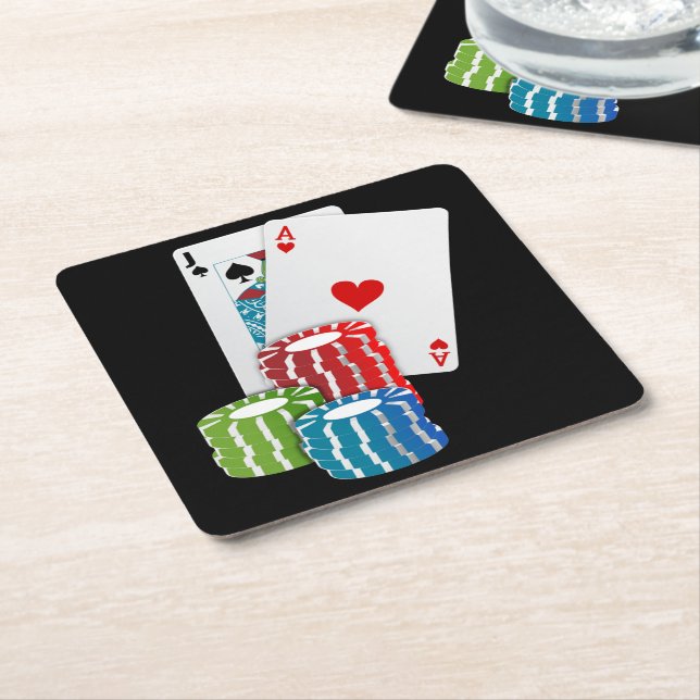 Porta-copo De Papel Quadrado Blackjack com Chips Poker (Inclinado)