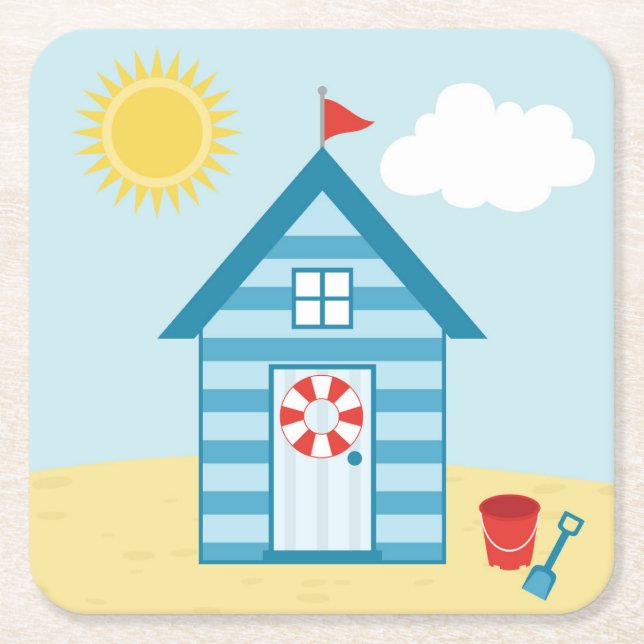 Porta-copo De Papel Quadrado Blue Beach Hut (Frente)