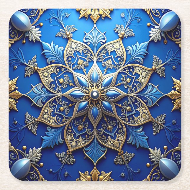 Porta-copo De Papel Quadrado Blue Decorative Holiday Paper Coaster (Frente)