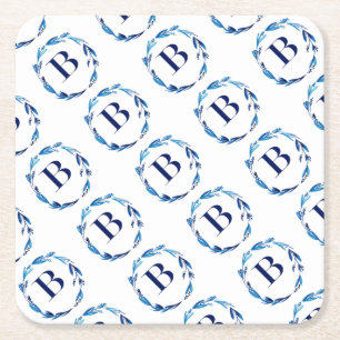 Porta-copo De Papel Quadrado Blue Floral Wreath 'B'