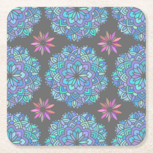 Porta-copo De Papel Quadrado Blue Flower Mandala