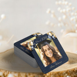 Porta-copo De Papel Quadrado Blue Gold Glitter Balloon Graduation Party Photo 