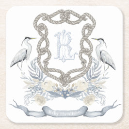 Porta-copo De Papel Quadrado Blue Heron Rope Monogram Crest