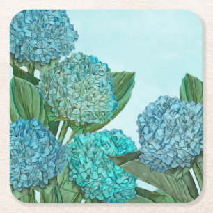 Porta-copo De Papel Quadrado Blue Hydrangea