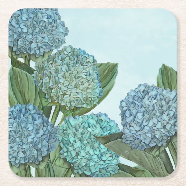 Porta-copo De Papel Quadrado Blue Hydrangea (Frente)