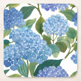 Porta-copo De Papel Quadrado Blue Hydrangeas | Beautiful Floral Bush