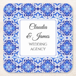 Porta-copo De Papel Quadrado Blue Mediterranean Portuguese Azulejo Watercolor