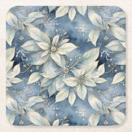 Porta-copo De Papel Quadrado Blue Poinsettia Elegance