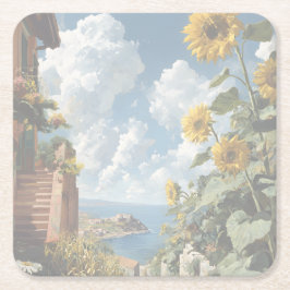 Porta-copo De Papel Quadrado Blue sky and Sunflowers | Acrylic