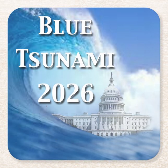Porta-copo De Papel Quadrado Blue Tsunami Election 2026 (Frente)