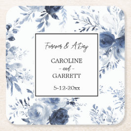 Porta-copo De Papel Quadrado Blue White Romantic Floral Wedding