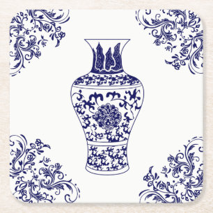 Porta-copo De Papel Quadrado Blue Willow Chinoiserie White e Blue Ginger Jar