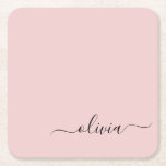Porta-copo De Papel Quadrado Blush Dusty Pink Modern Script Girly Monograma Nom<br><div class="desc">Portas copos De Papel De Nome De Monograma Simples De Script Cor-De-Rosa Pidrada. Isso faz a formatura perfeita,  aniversário,  casamento,  chá de panela,  aniversário,  chá de fraldas ou presente de festa de solteira para alguém que ama luxo de vidro e estilos quíticos.</div>