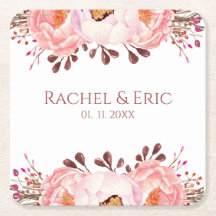 Blush Floral Paper Coaster com Nomes Personalizado
