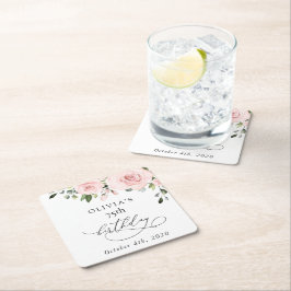 Porta-copo De Papel Quadrado Blush Flowers, Pink Flowers, Greenery, Birthday