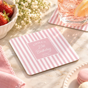 Porta-copo De Papel Quadrado Blush Rosa Listra Aniversário de 21 anos Costeiro