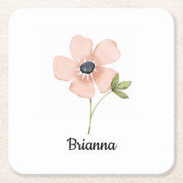Porta-copo De Papel Quadrado Blush Watercolor Flower Name
