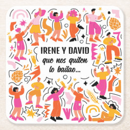 Porta-copo De Papel Quadrado Boda Festivalera - Baile Disco - Naranja y Rosa