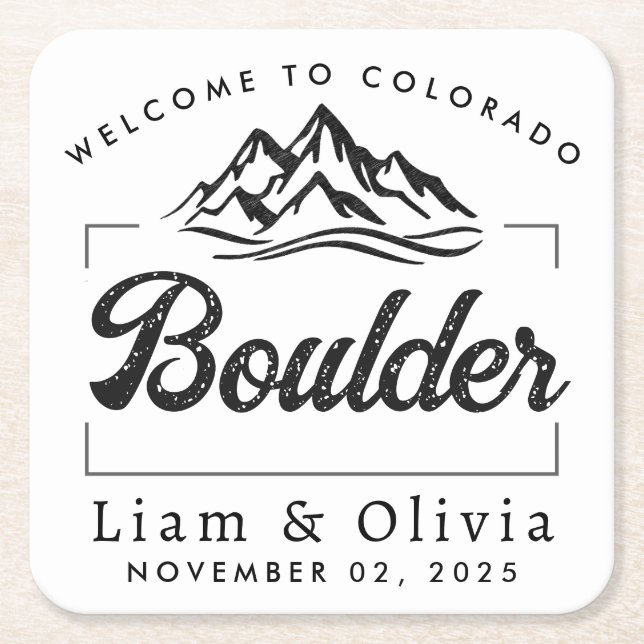 Porta-copo De Papel Quadrado Boder Colorado Wedding Minimalista Welcome (Frente)