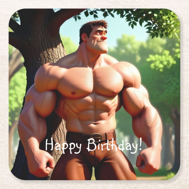 Porta-copo De Papel Quadrado Bodybuilder Birthday (Frente)