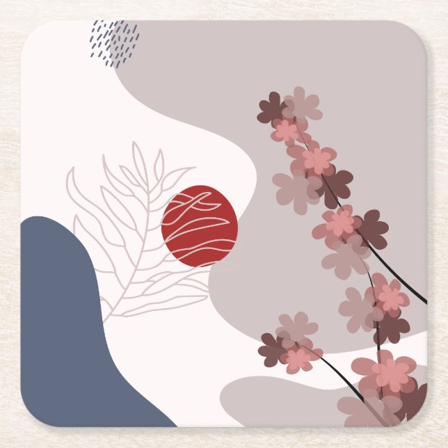 Porta-copo De Papel Quadrado Boho Azul Magenta Botânico (Frente)