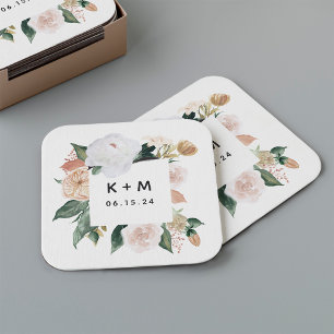 Porta-copo De Papel Quadrado Boho Blooms Modern Floral Wedch Monograma