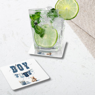 Porta-copo De Papel Quadrado Boho Blue Clothesline Sweet é um Chá de fraldas