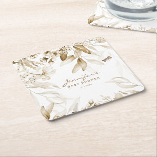 Porta-copo De Papel Quadrado Boho Chá de fraldas, Sepia Ainda Vida Queda Floral