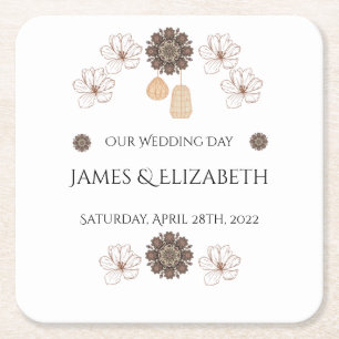 Porta-copo De Papel Quadrado Boho Chic Floral Wedding