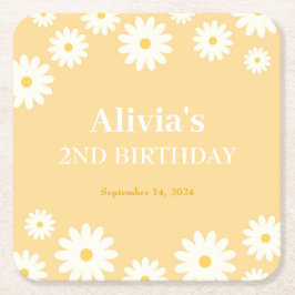 Porta-copo De Papel Quadrado Boho Daisy Dois Ouro Floral segundo aniversário Bo