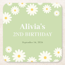 Porta-copo De Papel Quadrado Boho Daisy Dois segundo aniversário Boêmian Verde 