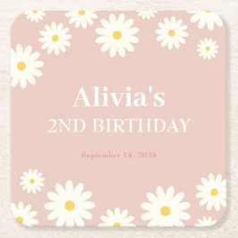 Porta-copo De Papel Quadrado Boho Daisy Dois segundo aniversário Bohemiano Rosa